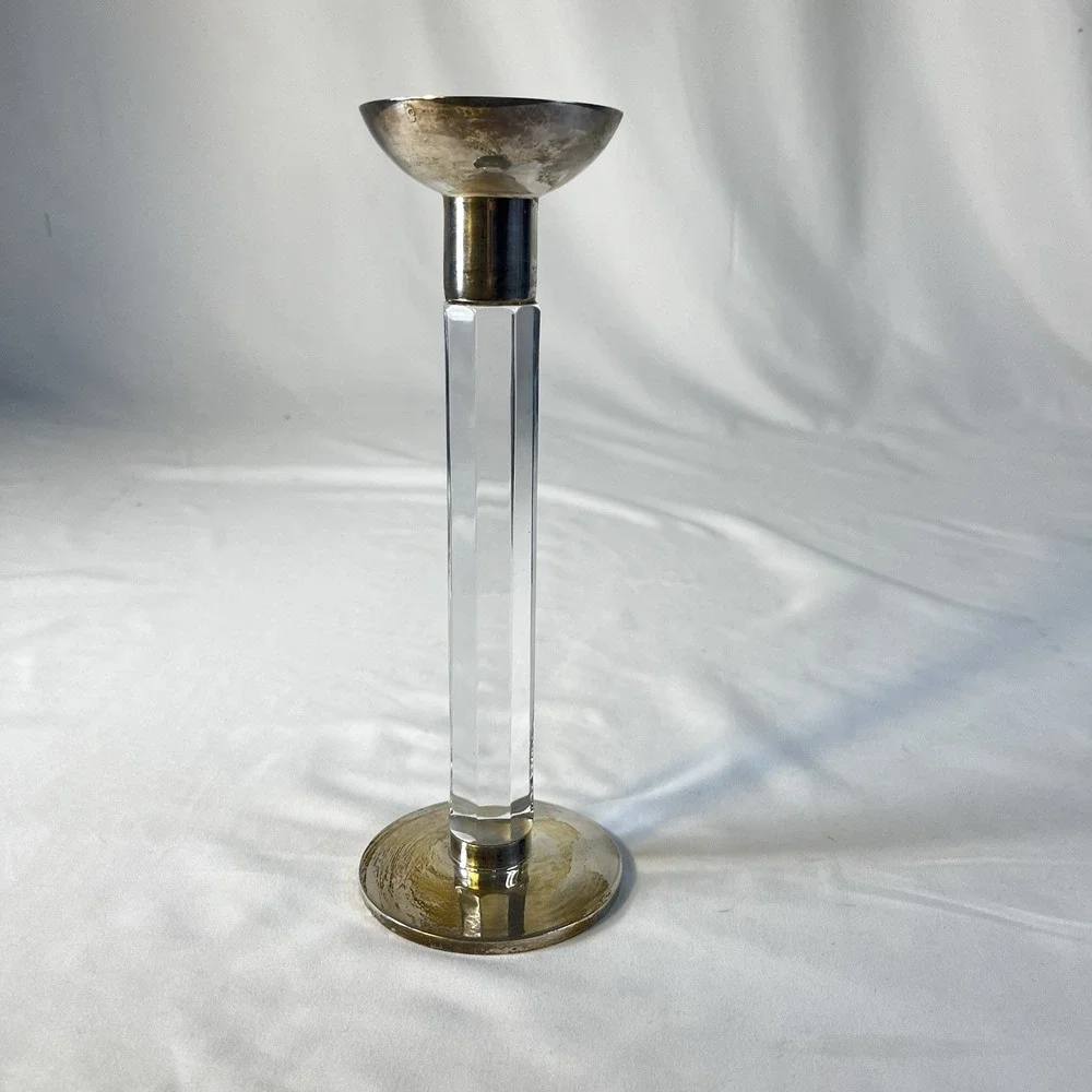 Vtg Atlantis Silver Lead Crystal Candlestick Holder 9‎ 5/8
